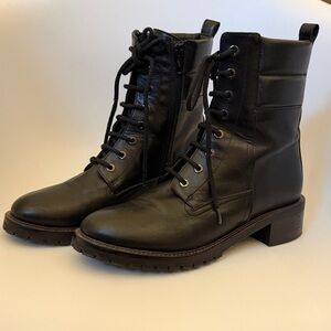 Sleek Black Leather Combat Boots for Women